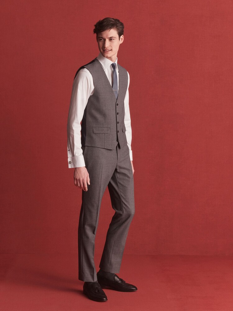 Grey Wool Blend Check Suit Waistcoat - Image 2 of 10 Grey Wool Blend Check Suit Waistcoat - Image 2 of 10