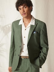 Green Tailored Fit Linen Blend Suit Jacket - Image 1 of 11
