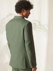 Green Tailored Fit Linen Blend Suit Jacket - Image 3 of 11