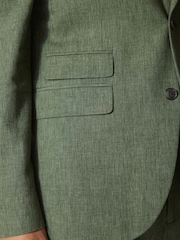 Green Tailored Fit Linen Blend Suit Jacket - Image 5 of 11