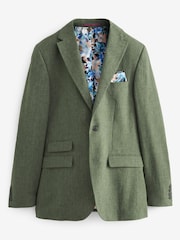 Green Tailored Fit Linen Blend Suit Jacket - Image 7 of 11