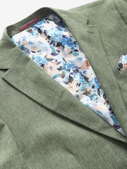 Green Tailored Fit Linen Blend Suit Jacket - Image 8 of 11