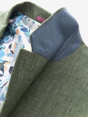 Green Tailored Fit Linen Blend Suit Jacket - Image 9 of 11