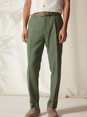 Green Tailored Fit Linen Blend Suit: Trousers - Image 1 of 9