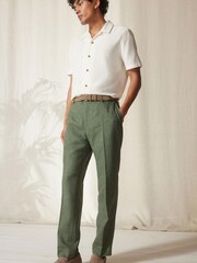 Green Tailored Fit Linen Blend Suit: Trousers - Image 2 of 9