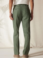 Green Tailored Fit Linen Blend Suit: Trousers - Image 3 of 9