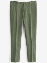 Green Tailored Fit Linen Blend Suit: Trousers - Image 7 of 9