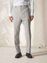 Light Grey Slim Fit Linen Blend Check Suit: Trousers - Image 1 of 10