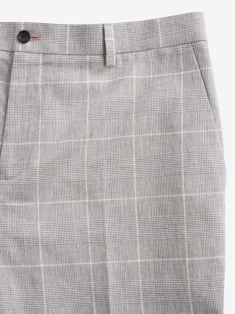 Light Grey Slim Fit Linen Blend Check Suit: Trousers - Image 10 of 10
