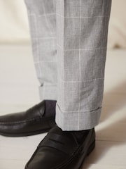 Light Grey Slim Fit Linen Blend Check Suit: Trousers - Image 5 of 10