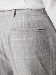 Light Grey Slim Fit Linen Blend Check Suit: Trousers - Image 6 of 10