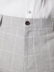 Light Grey Slim Fit Linen Blend Check Suit: Trousers - Image 7 of 10