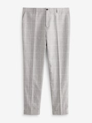 Light Grey Slim Fit Linen Blend Check Suit: Trousers - Image 8 of 10