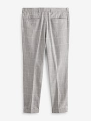 Light Grey Slim Fit Linen Blend Check Suit: Trousers - Image 9 of 10