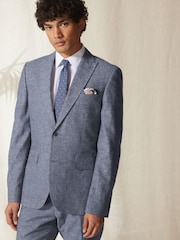 Blue Slim Fit Linen Blend Suit Jacket - Image 1 of 13