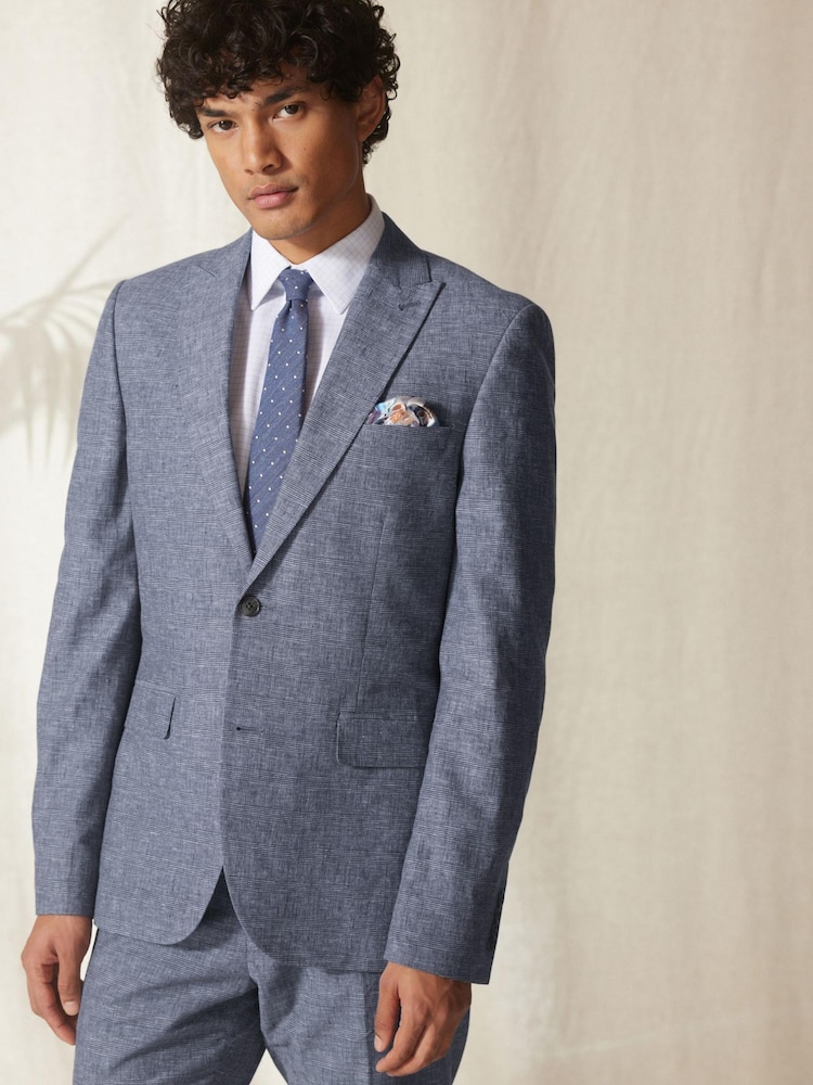 Blue Slim Fit Linen Blend Suit Jacket - Image 1 of 13