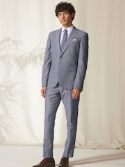 Blue Slim Fit Linen Blend Suit Jacket - Image 2 of 13