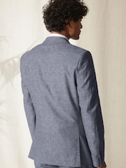 Blue Slim Fit Linen Blend Suit Jacket - Image 3 of 13
