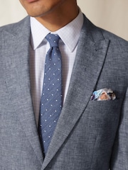 Blue Slim Fit Linen Blend Suit Jacket - Image 4 of 13