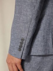 Blue Slim Fit Linen Blend Suit Jacket - Image 6 of 13