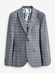 Blue Slim Fit Linen Blend Suit Jacket - Image 8 of 13