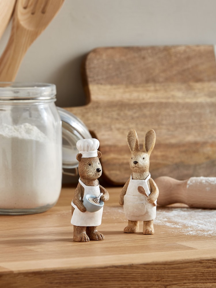 Set of 2 Cooking Chef Bertie Bear and Rosie Rabbit Cooking Ornaments - Image 1 of 4
