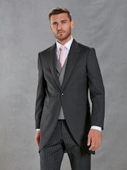 Charcoal Grey Herringbone Signature Empire Mills British Fabric Morning Suit Jacket - Image 1 of 15
