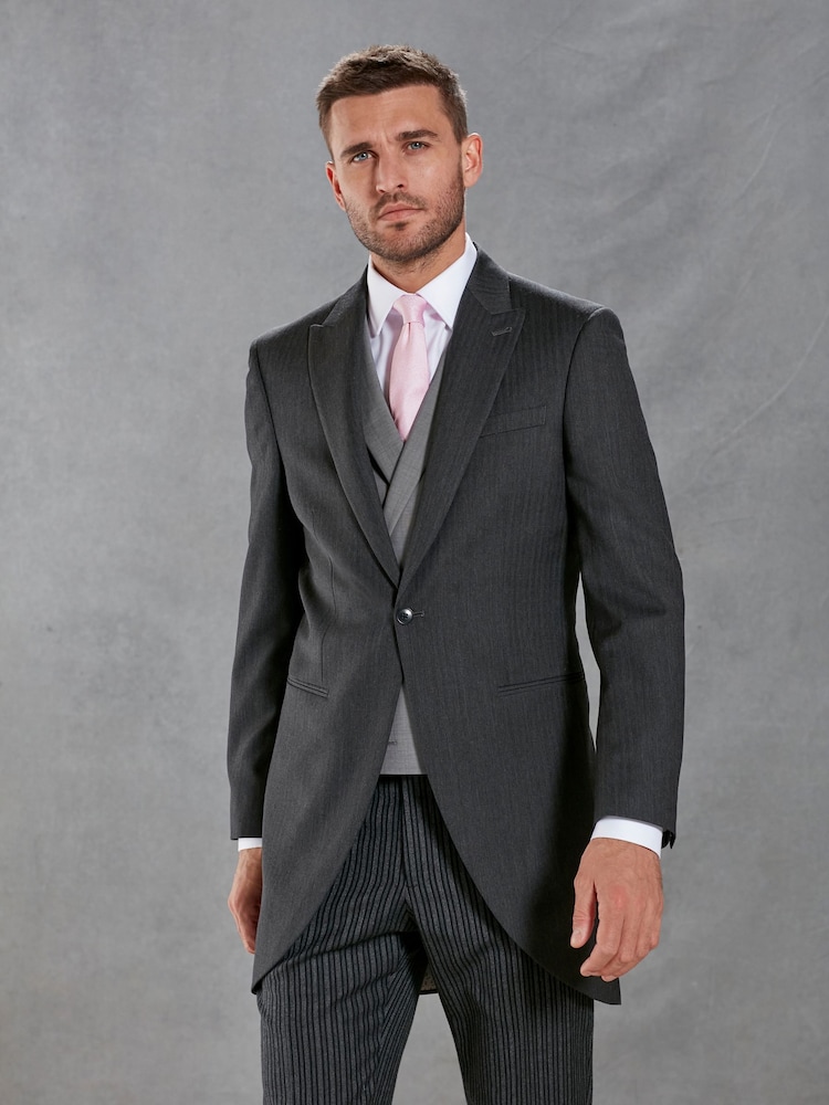 Charcoal Grey Herringbone Signature Empire Mills British Fabric Morning Suit Jacket - Image 1 of 15