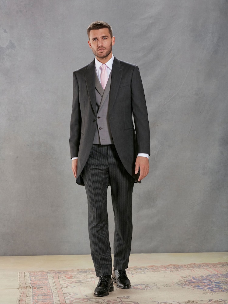 Charcoal Grey Herringbone Signature Empire Mills British Fabric Morning Suit Jacket - Image 2 of 15