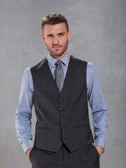 Navy Blue Slim Fit Signature Marzotto Italian Fabric Textured Suit Waistcoat - Image 1 of 10