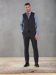 Navy Blue Slim Fit Signature Marzotto Italian Fabric Textured Suit Waistcoat - Image 2 of 10