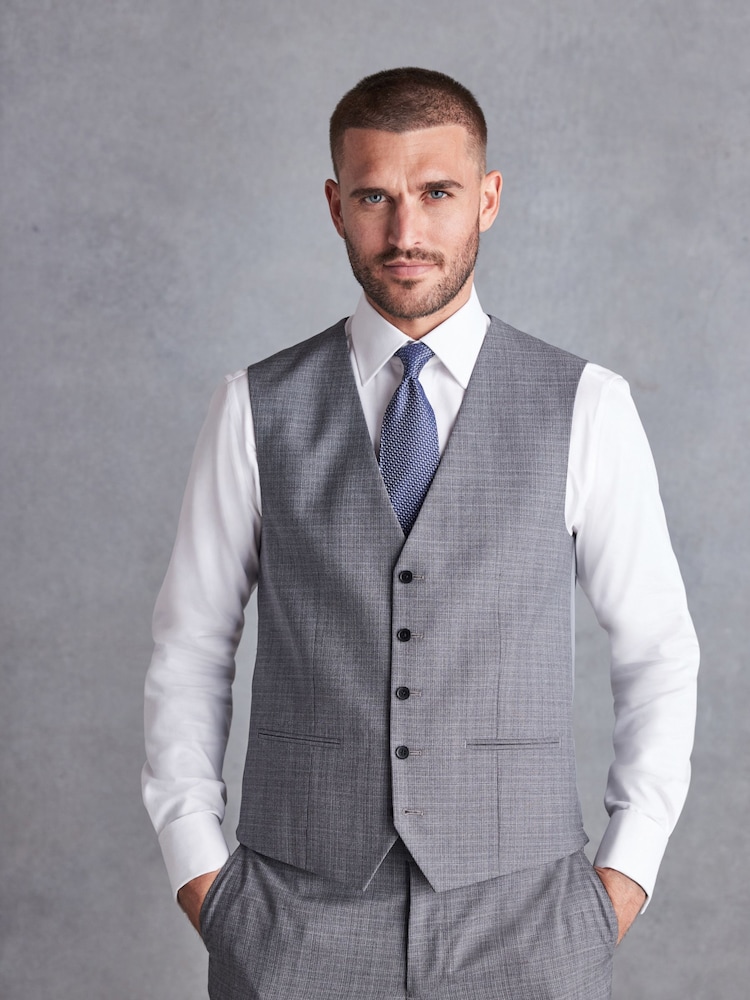 Grey Signature British Fabric Textured Suit Waistcoat - Image 1 of 9