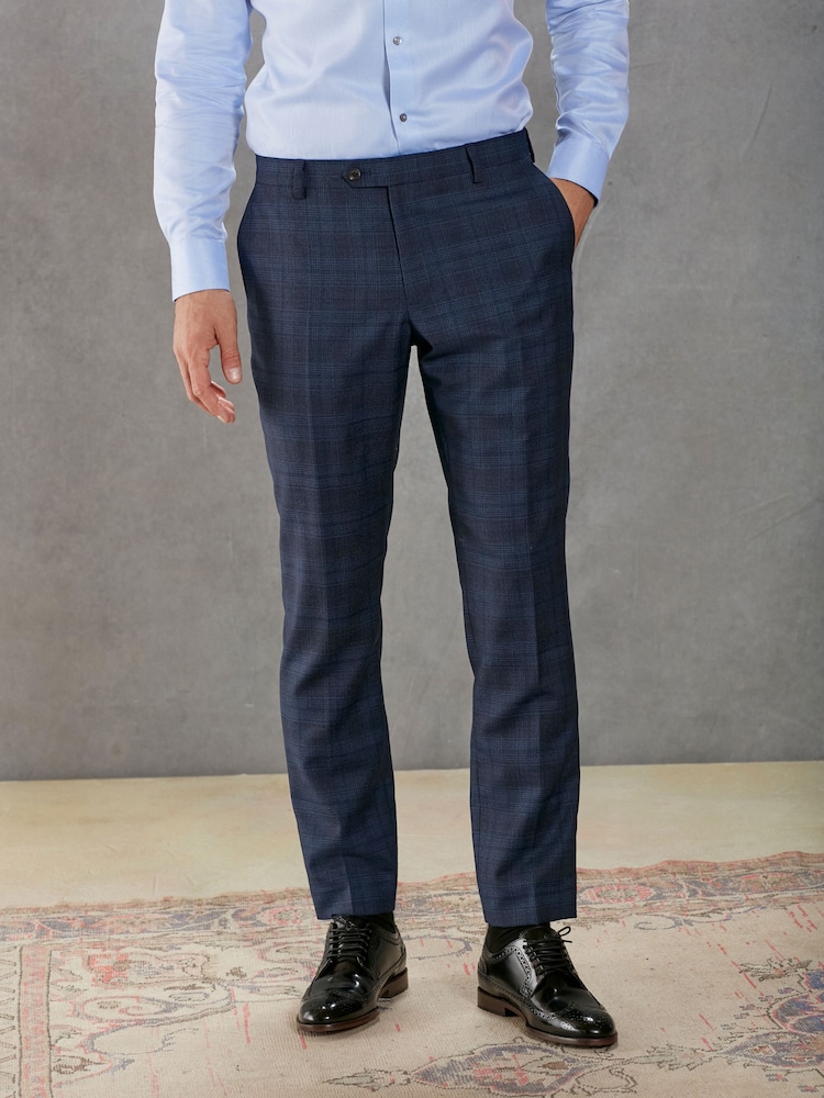 Bright Blue Tailored Signature Marzotto Italian Fabric Check Suit Trousers - Image 1 of 8 Bright Blue Tailored Signature Marzotto Italian Fabric Check Suit Trousers - Image 1 of 8