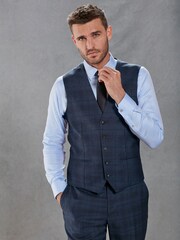 Bright Blue Tailored Signature Marzotto Italian Fabric Check Suit Waistcoat - Image 1 of 11