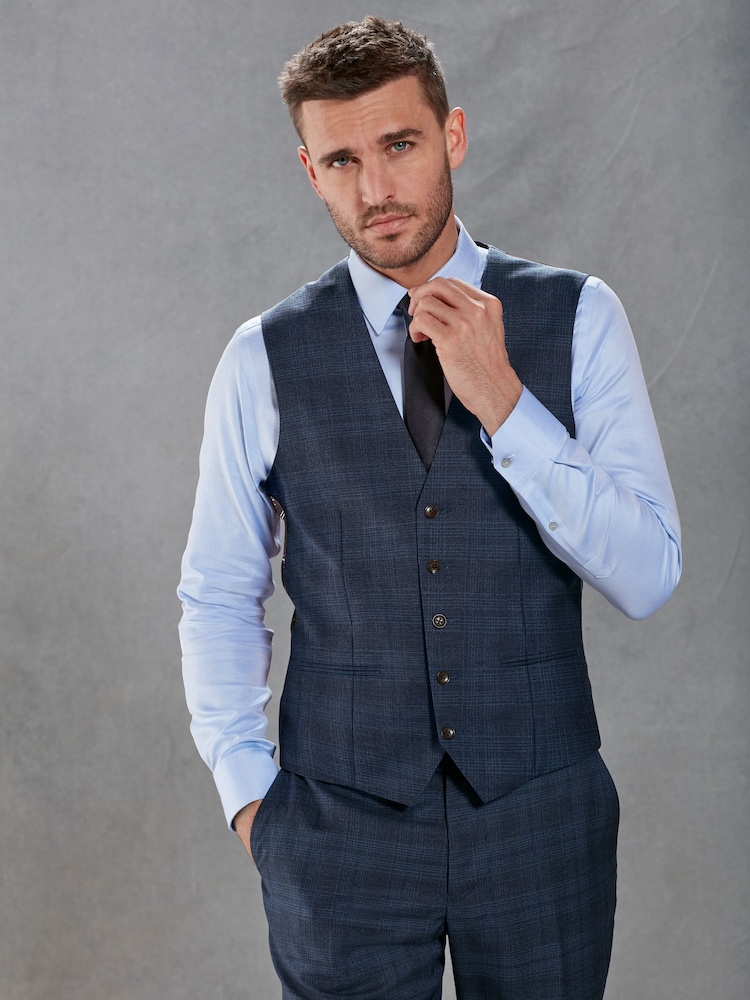 Bright Blue Tailored Signature Marzotto Italian Fabric Check Suit Waistcoat - Image 1 of 11
