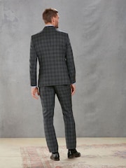 Charcoal Grey Slim Charcoal Grey Slim Signature Marzotto Italian Fabric Check Suit Jacket - Image 3 of 11
