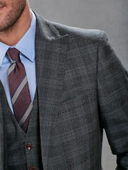 Charcoal Grey Slim Charcoal Grey Slim Signature Marzotto Italian Fabric Check Suit Jacket - Image 5 of 11