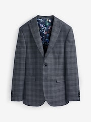 Charcoal Grey Slim Charcoal Grey Slim Signature Marzotto Italian Fabric Check Suit Jacket - Image 6 of 11