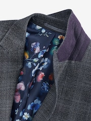Charcoal Grey Slim Charcoal Grey Slim Signature Marzotto Italian Fabric Check Suit Jacket - Image 9 of 11