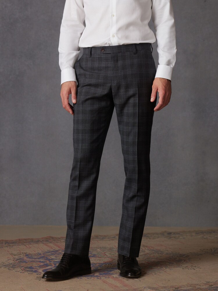 Charcoal Grey Slim Signature Marzotto Italian Fabric Check Suit Trousers - Image 1 of 11