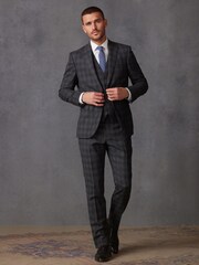 Charcoal Grey Slim Signature Marzotto Italian Fabric Check Suit Trousers - Image 3 of 11
