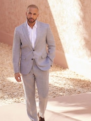 Grey Slim Fit Signature Nova Fides Italian Linen Suit Jacket - Image 1 of 8