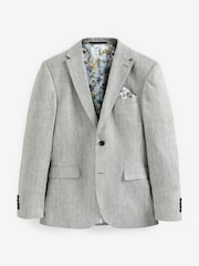 Grey Slim Fit Signature Nova Fides Italian Linen Suit Jacket - Image 2 of 8