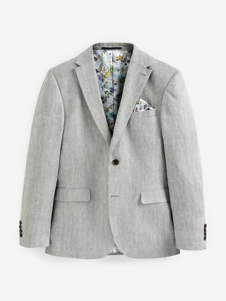 Grey Slim Fit Signature Nova Fides Italian Linen Suit Jacket - Image 2 of 8