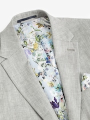 Grey Slim Fit Signature Nova Fides Italian Linen Suit Jacket - Image 4 of 8