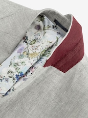 Grey Slim Fit Signature Nova Fides Italian Linen Suit Jacket - Image 6 of 8