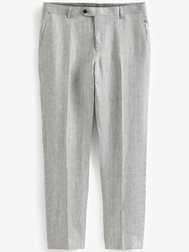 Grey Slim Fit Signature Nova Fides Italian Linen Suit Trousers - Image 1 of 4 Grey Slim Fit Signature Nova Fides Italian Linen Suit Trousers - Image 1 of 4