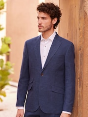 Blue Signature Leomaster Italian Linen Slim Fit Suit Jacket - Image 1 of 12
