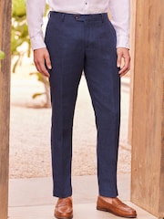 Blue Signature Italian Linen Slim Fit Suit: Trousers - Image 1 of 9