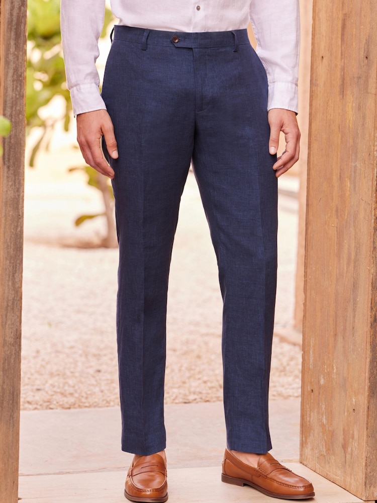 Blue Signature Italian Linen Slim Fit Suit: Trousers - Image 1 of 9